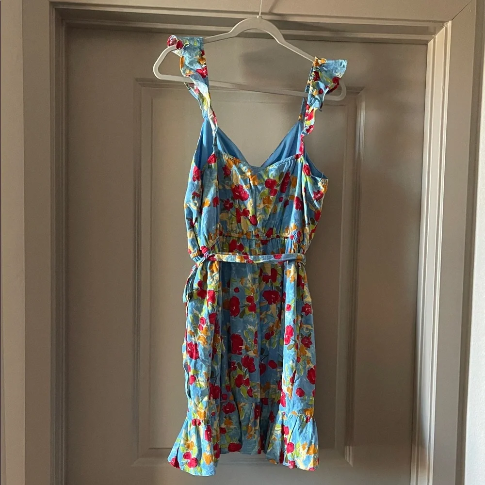 NWT LC Lauren Conrad Light Blue Floral Dress with Red & Yellow Accents - Picture 3 of 3